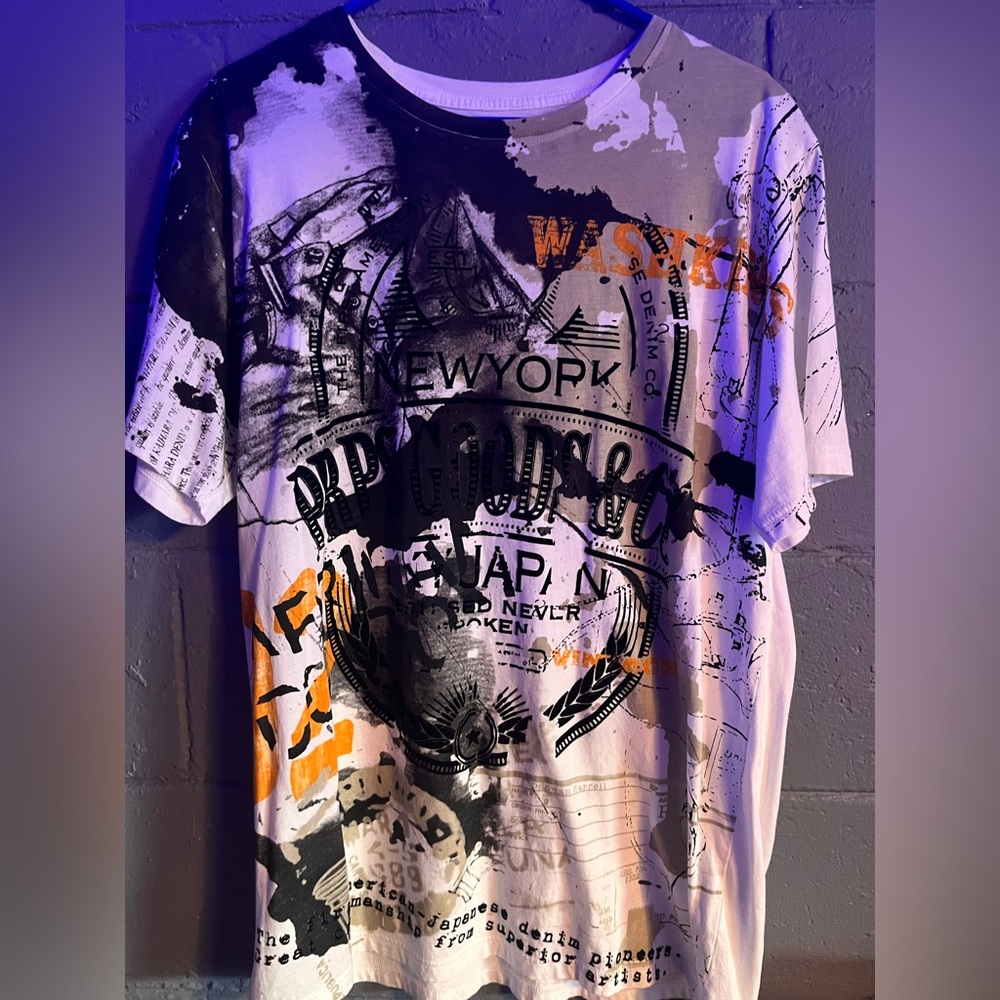 PRPS Goods & Co Graphic Print T-Shirt in Black and White and Orange